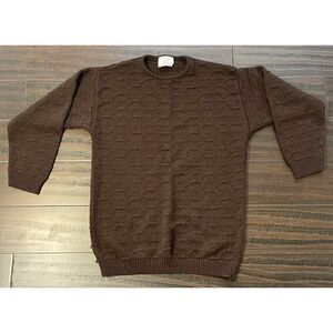 College Point Acrylic Sweater Womens M Brown Diamond Knit Vintage 70s Retro USA